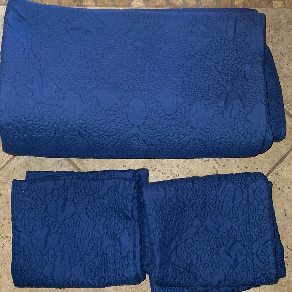 Dark Blue King Size Quilt Sham Set